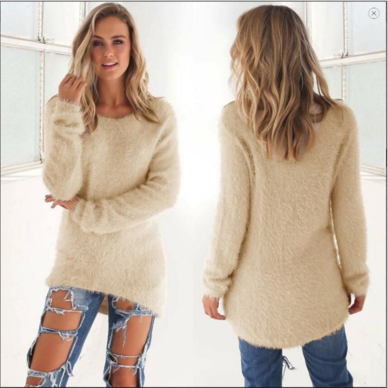 Women's Solid Color Long Sleeve Crew Neck Plus Size Sweater