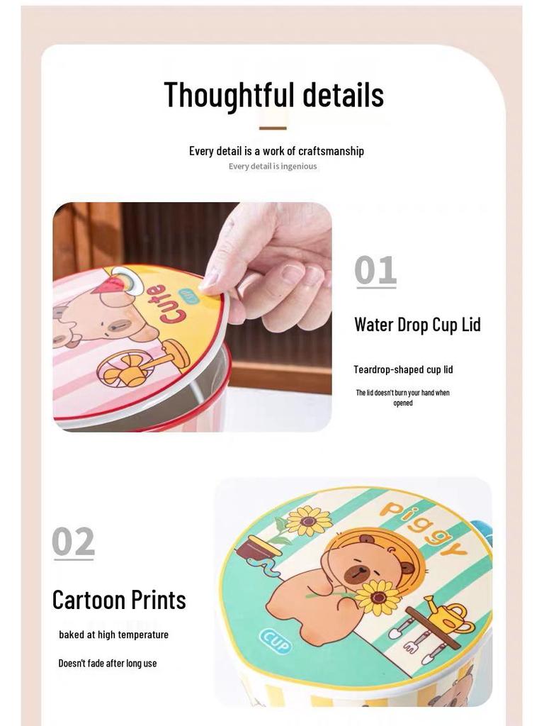 Cartoon Instant Noodle Bowl with Lid and Drain, Large Capacity, Cute Lunch Box for Students