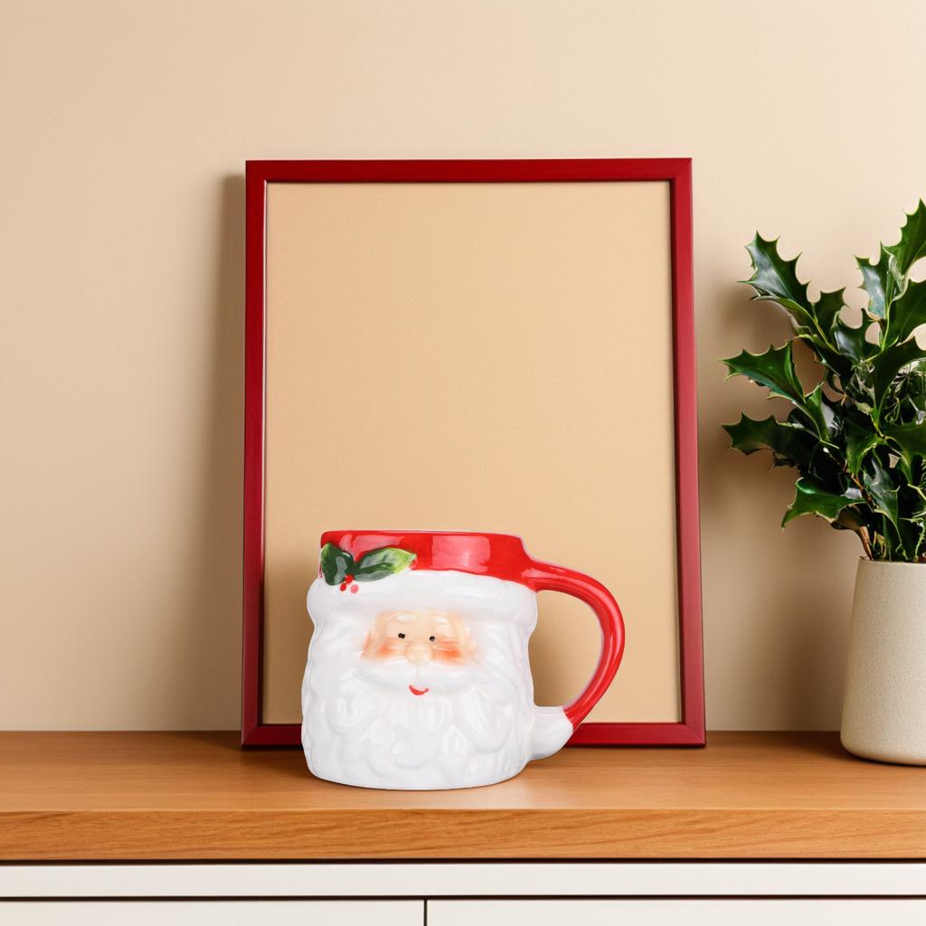 1Pcs Festive Santa Mug Ceramic Drinking Cup for Christmas Holiday Coffee Tea Party Unique Gift for Kids and Adults