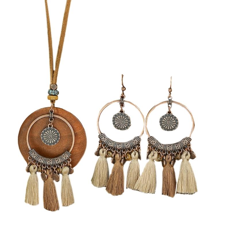 

Handwoven Tassels Jewelry Set with Adjustable Necklace and Comfortable Earrings Handmade Accessories Gift for Her 1