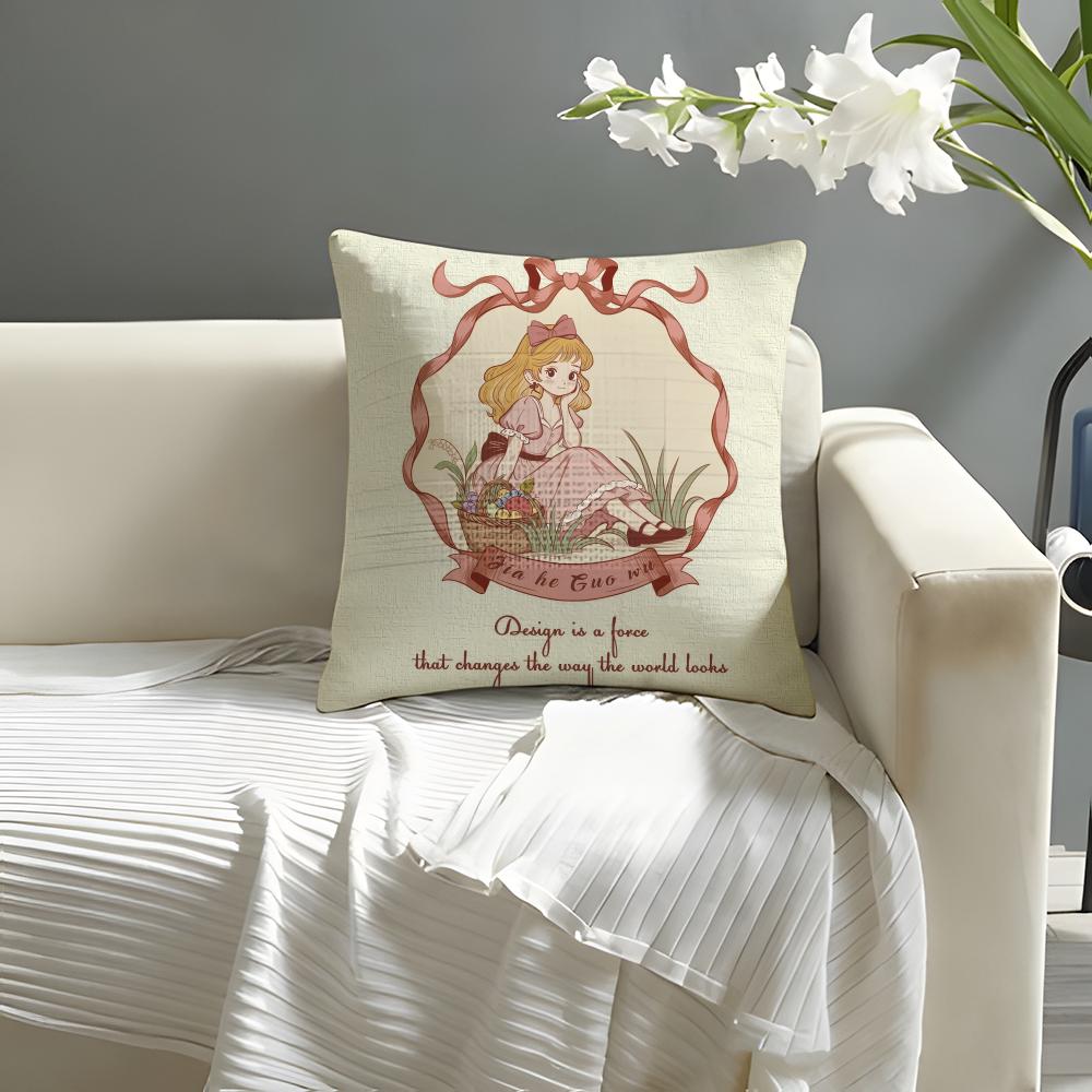 Cute girl cozy Pillow Case Natural Linen Organic Fabric DoubleSided Printing Sofa Home Decor Cushion Cover