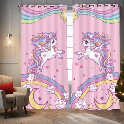 2pcs Unicorn Patterned Curtains, Decorative Curtains, Bedroom and Living Room Window Treatment, Home Decoration, Room Decoration