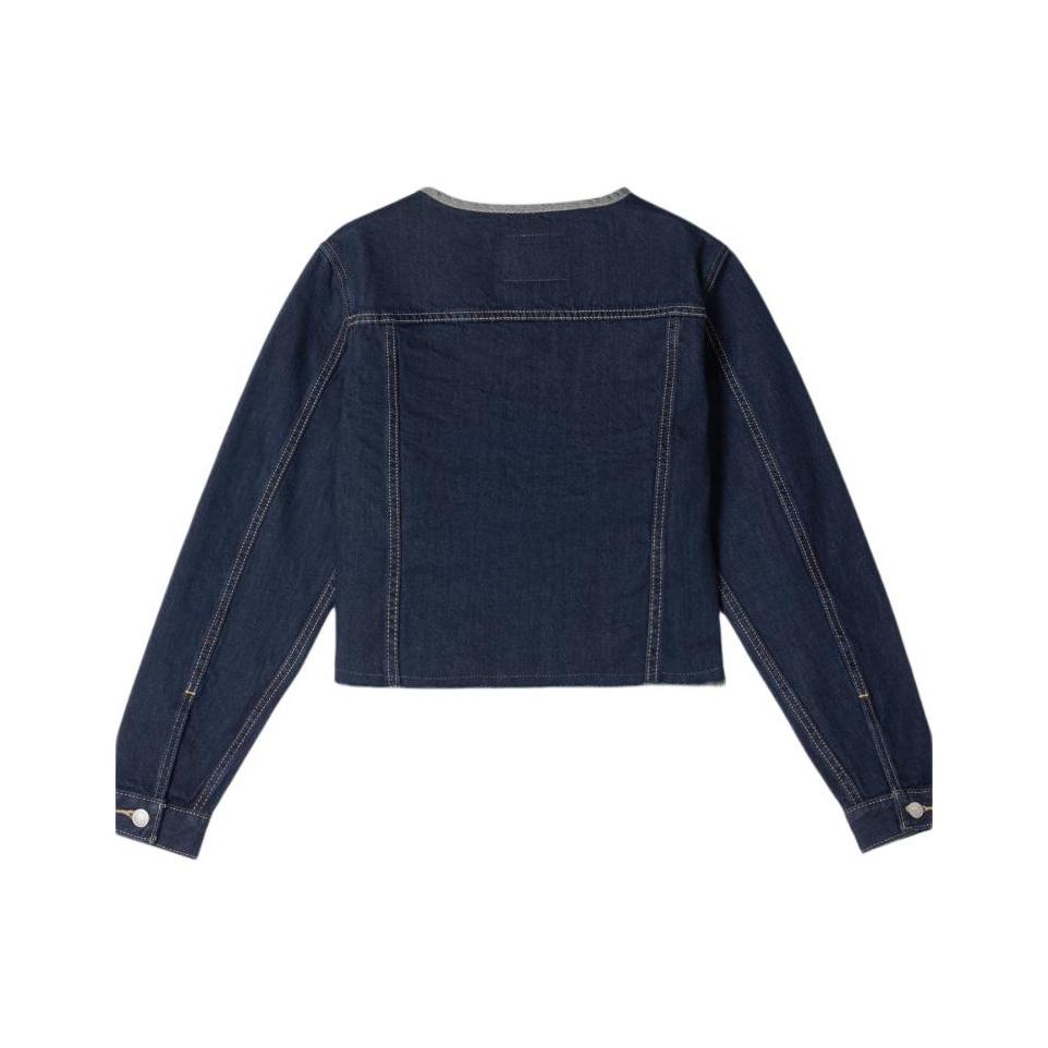 Levis Comfortable Minimalist Color Block Short Denim Jacket With Single Button And Round Neck Long Sleeves Women jackets 0052H-0001
