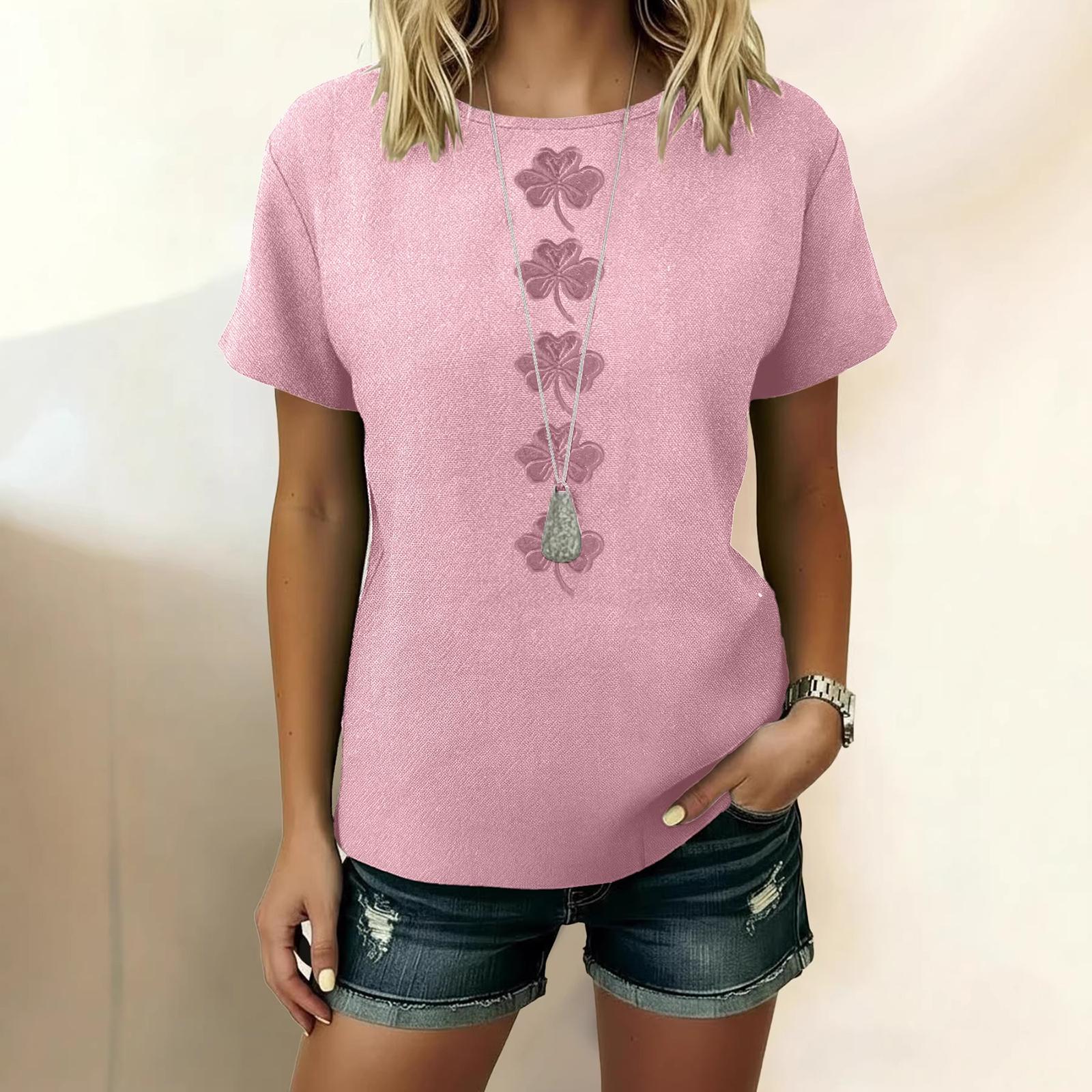 

Women s Fashionable Embroidered Loose Round-neck Short-sleeved -color T-shirt Top S