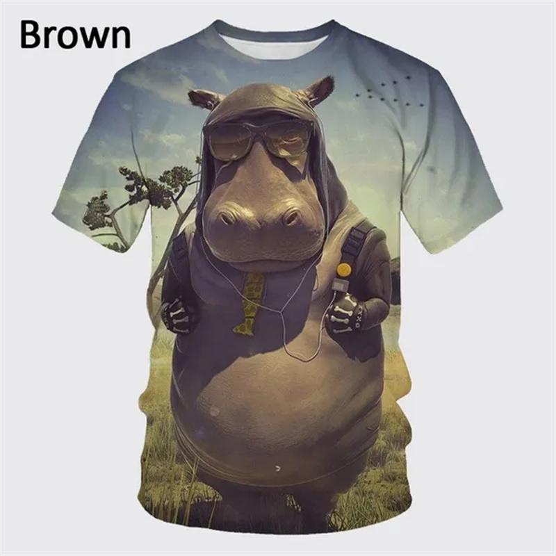 

Футболки с принтом 3D Cool Hippo, мужская футболка с забавным изображением Hippo Potamus, короткий рукав, большие размеры, футболка с изображением животных, уличная одежда XL