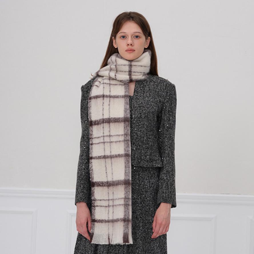 Plaid scarf women's winter senior sense thickened warm imitation cashmere scarf shawl scarf