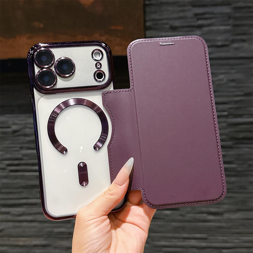 For IPhone17 Flip Leather Case for Apple 16Promax Magnetic Phone Case 15 Electroplating Anti-fall 16E