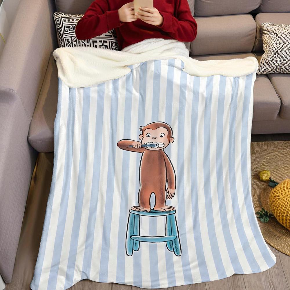Monkey Brushing Teeth Flannel Blanket Warm Soft Halloween Christmas Couch Warm Cozy Decorative Decor Gift for All Season
