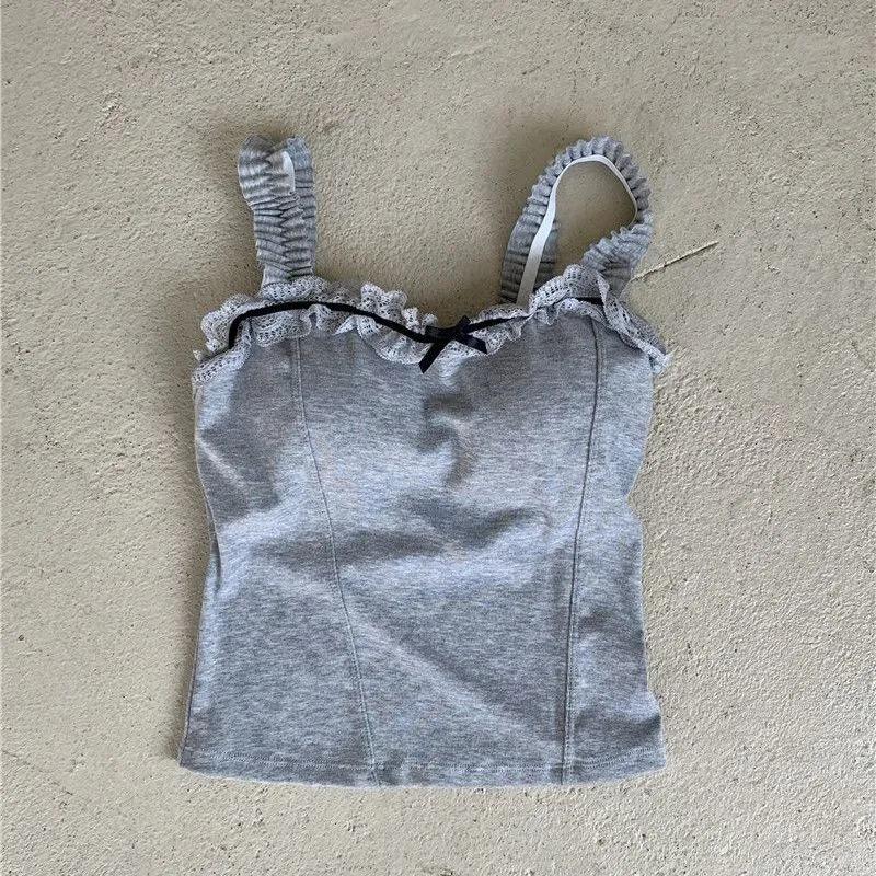 

Женский топ-камзол с кружевной отделкой, светло-голубой, с оборкой на бретельке, облегающий, без рукавов OneSize серый