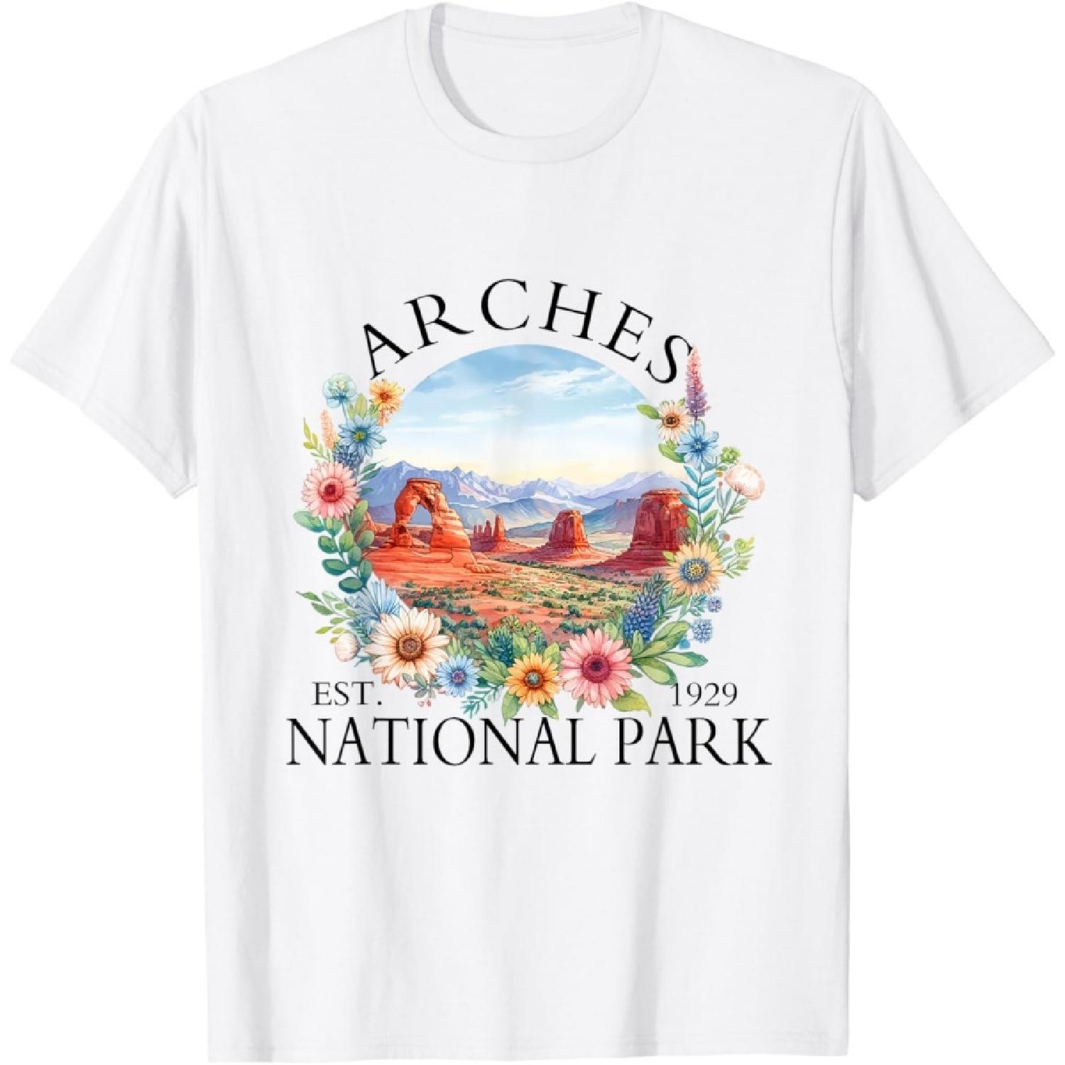 Retro Floral Arches National Park Hiking Camping Outdoor T-Shirt XXXXXL белый