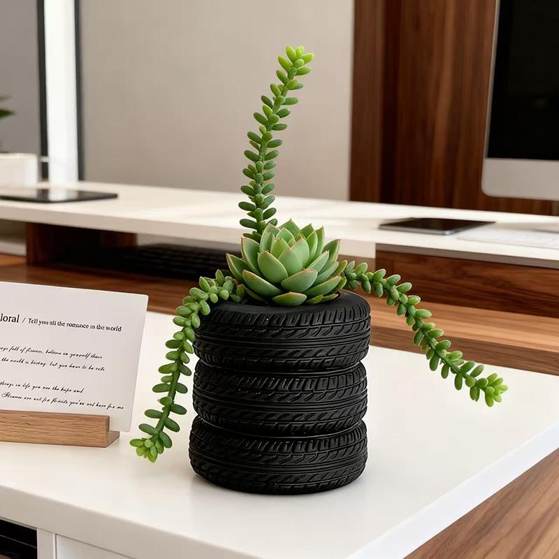 Creative Tire Shaped Flowerpot Green Potted Plants Container Home Courtyard Garden Decor Resin Handicrafts Ornament Gift