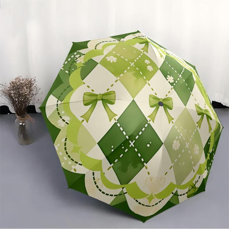 1pc Green Plaid Pattern Automatic Open/Close Umbrella, Portable Folding umbrella for Everyday Use yy250826007