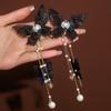 Women Cloth Butterfly Pear Ear Drop Earrings