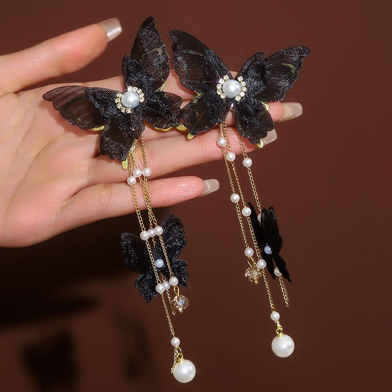 Women Cloth Butterfly Pear Ear Drop Earrings