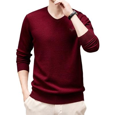 Autumn and Winter New Pure Wool Sweater Men's Sweater Versatile V-neck Full Wool Thickened Knitted Wool Sweater
