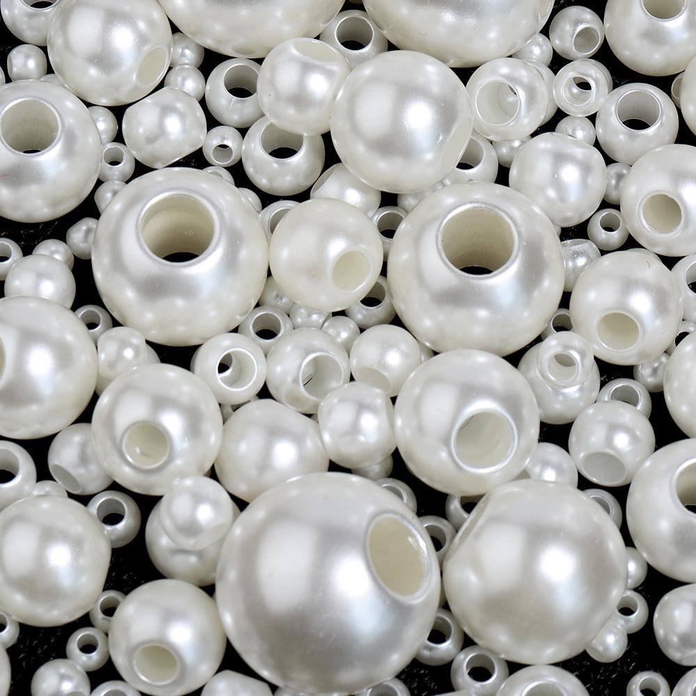 5-300 ks 6-30 mm ABS Imitace Perel Velký Otvor Korálky Béžové Kulaté Volné Distanční Korálky Pro Výrobu Šperků DIY Náhrdelníky Náramky