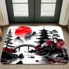 Japanese Ink Painting Doormat Red Sun Pagoda Bridge Mountain Print Non‑Slip Washable Entrance Mat Home Decor Floor Rug