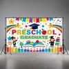 Colorful Preschool Graduation Banner Cartoon Printed Backdrop Educational Theme Kids Ceremony Party Photography Background Props