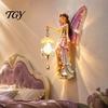 Romantic Bedroom Night Light Fairy Wall Light, Resin Elf Sculpture Lantern for Bedroom, 3D Elegant Entrance Hall Lighting Hanging Art Decor with Faux