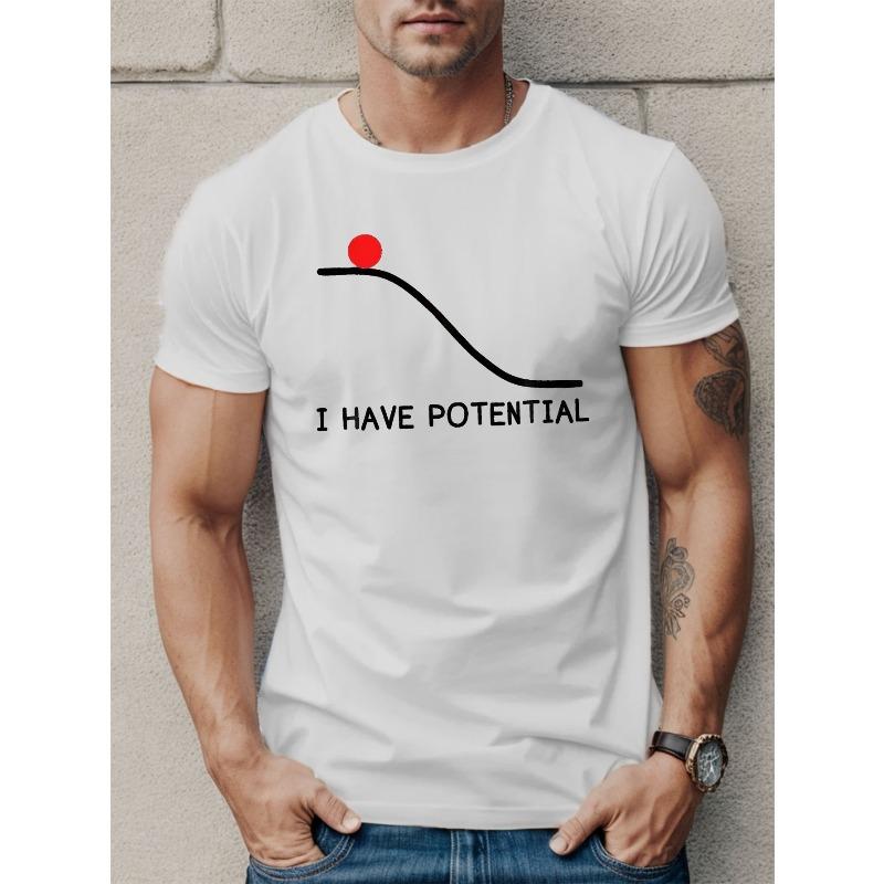 

European sizes [Geometric Print T-Shirt] Breathable I Have Potential Men s Casual Short Sleeve T-Shirt - Geometric Print 4XL білий