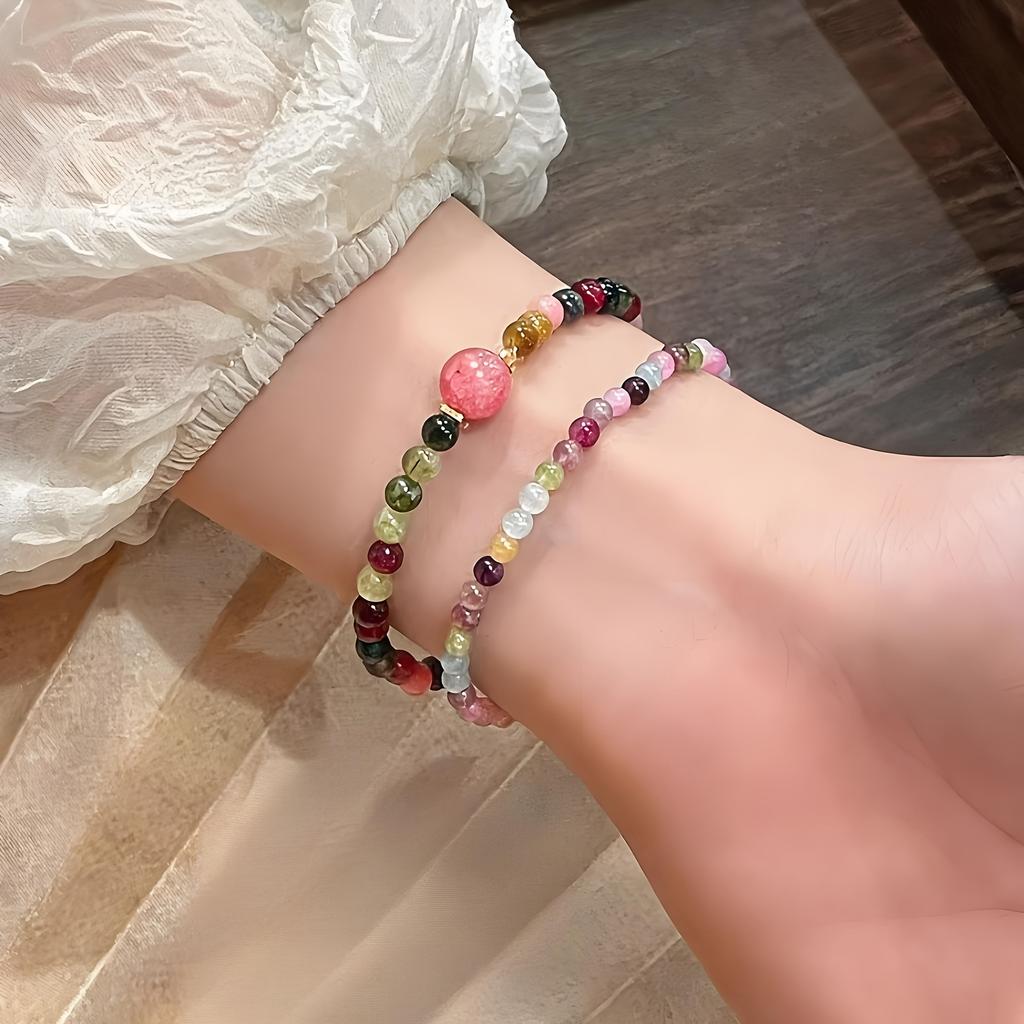 1PCS Pink Bead Bracelet, Bohemian Style Hand Woven Bead Accessory, New Chinese Style Bracelet with High-end Fashion, Suitable for Pairing