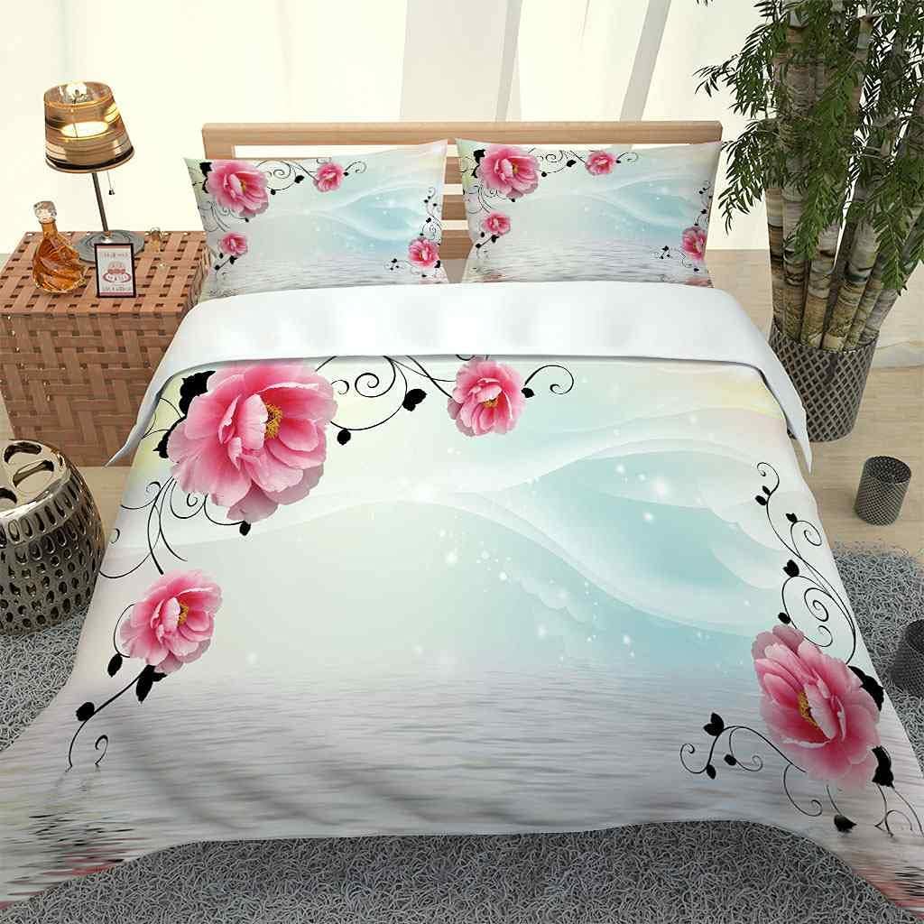 

Duvet Cover Set Water Surface Pink Flowers 3D Print Bedding Sets With Hidden Zipper Closure Soft Cosy Easy Care Microfiber EU Twin(135x200cm)