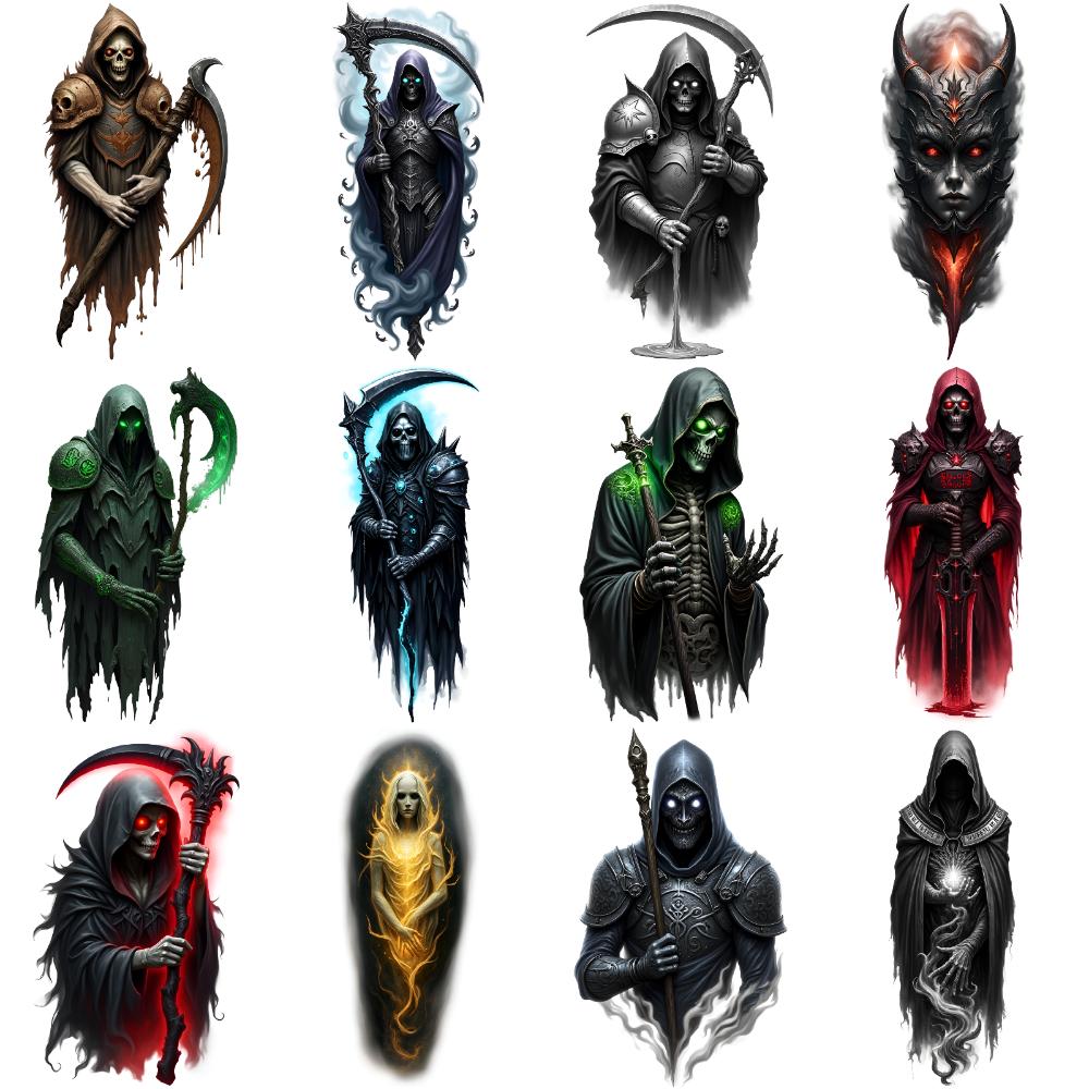 12pcs Temporary Tattoo Ghostly Figure Colorful Realism Wraith Gothic Warrior Waterproof Long-lasting Body Stickers For Adults