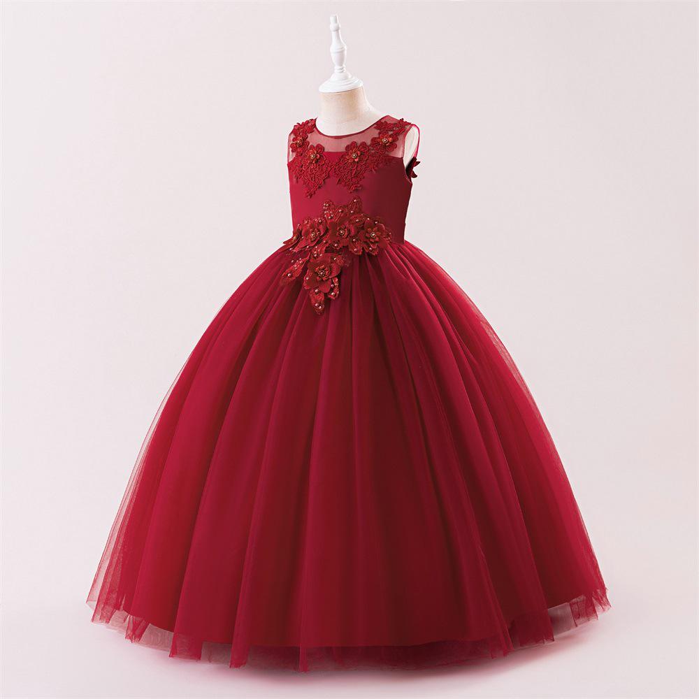 Girls' Formal Princess Mesh Dress with Appliques
