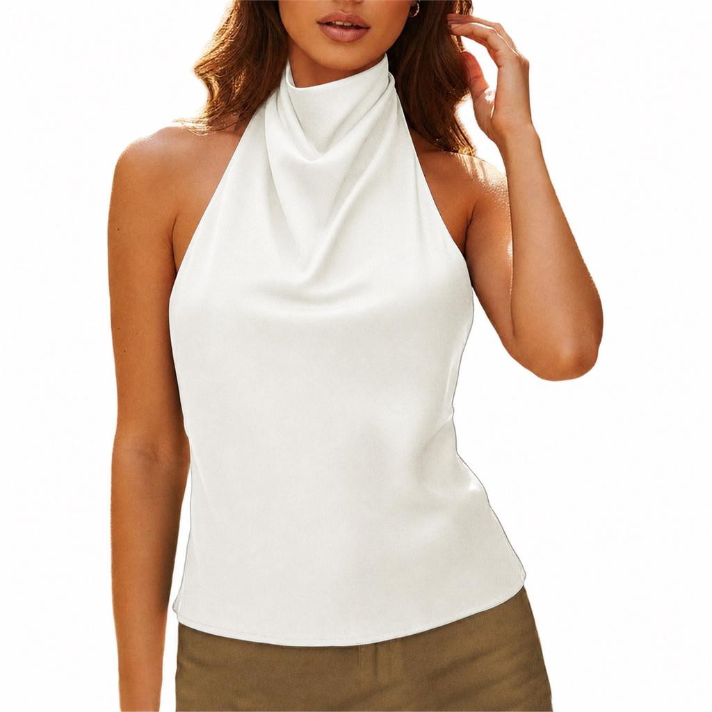 Sleeveless Satin Halter Neck Top Backless Slim Fit Cami Tank Blouse for Women Lightweight Soft Fabric Summer Wear