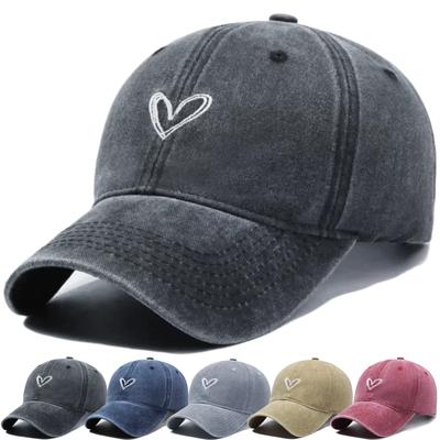 Nová dámská vypraná baseballová čepice Srdíčko Vintage klobouky Ležérní nastavitelná stínící čepice pro ženy Streetwear Venkovní kšiltovka pro tátu