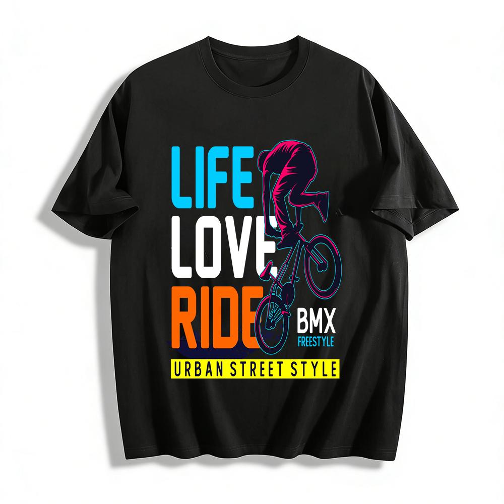 Urban Street Style BMX Ride Life Freestyle Graphic Casual Top Pure cotton T-shirt XXS