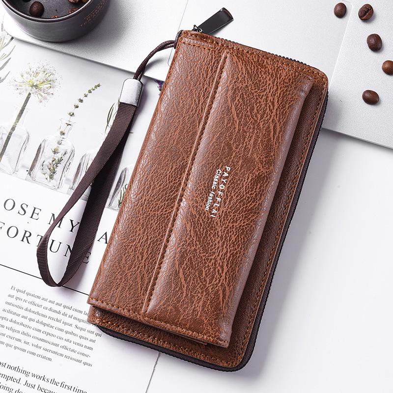 Men's PU Leather Multi-Slot Long Wallet & Clutch Bag with Mobile & Coin Pockets
