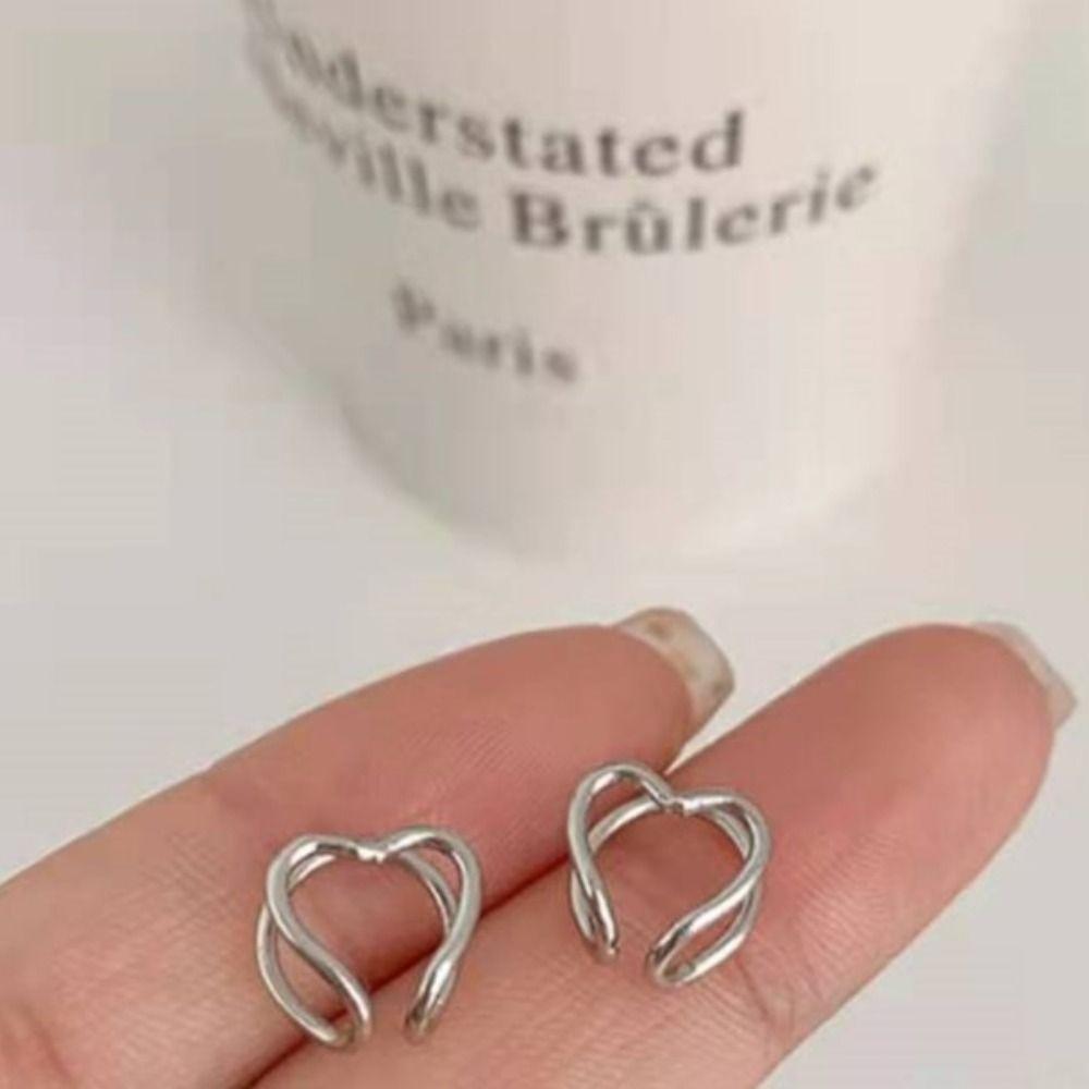 1pc Non-piercing No-Piercing Earrings Y2K Silver Heart Ear Clip Hollow Heart Clip Earrings Gift