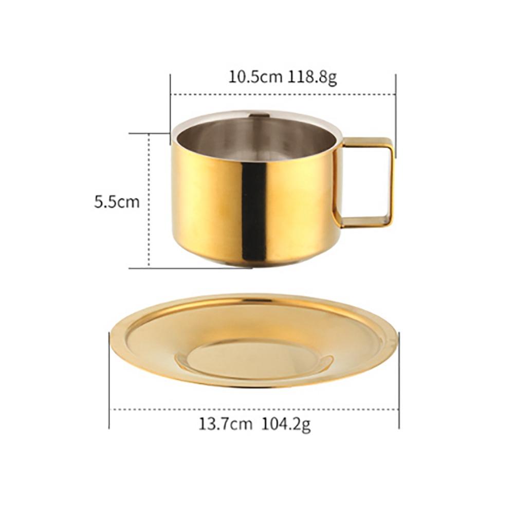 Metal Coffee Mug Stainless Steel Coffee Cup Gold Fashionable Design Espresso Cups Portable Durable Cup and Saucer Set Tea Lovers