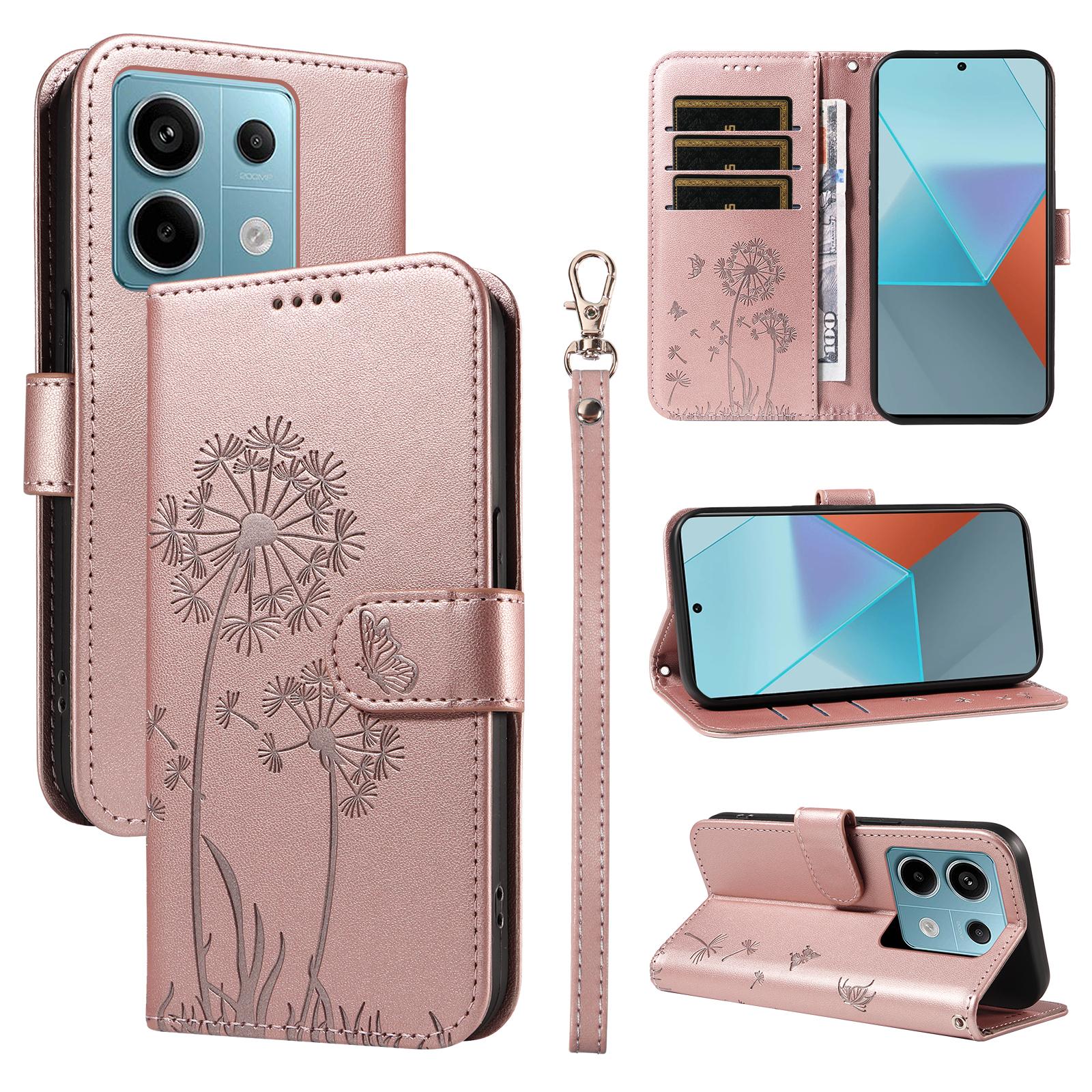 

For Xiaomi Poco X6 5G/Redmi Note 13 Pro 5G Leather Case Wallet Phone Cover Dandelion Imprint Rose Gold