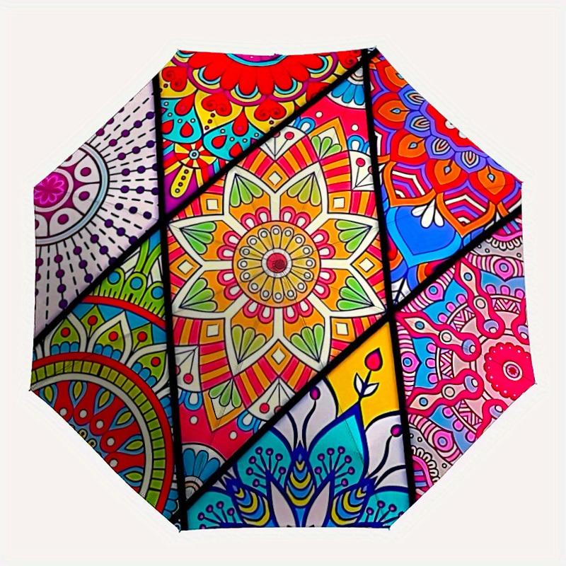 

1pc Mandala Patterns Automatic Opening/closing Umbrella with Auto Open/Close, Windproof, Foldable Sunshade, Perfect Gift for Friends, Durabl