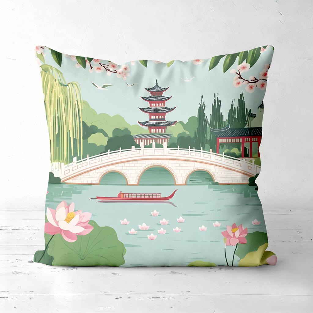 Chinese Style Landscape Printed Decorative Throw Pillows Polyester pillowcase, sofa decorative cushion cov Headboard Pillow