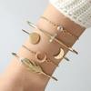 European & American Style Rhinestone Feather & Geometric Crescent Round Bracelet Set - 5 Pieces
