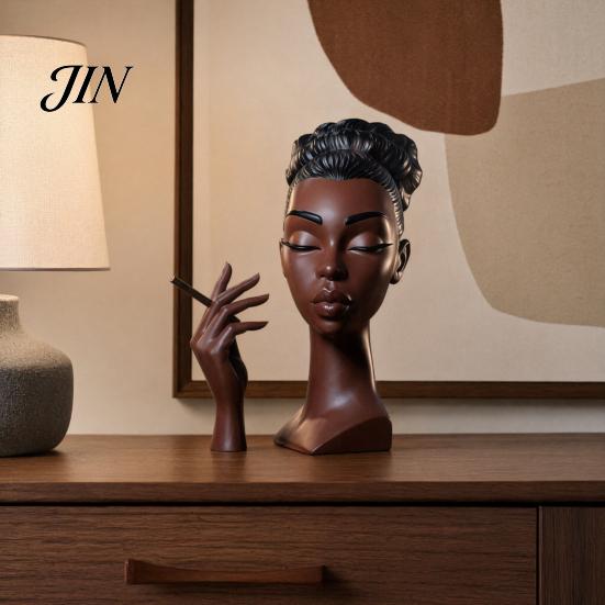 Decorative Incense Burner For Home Holder, Black Woman Head Sculpture, Multifunctional Desk Female Holder Decor Suitable for Bedroom and Living Room,