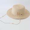 Neue Damen Sommerhüte Stroh-Sonnenhut Panama Elegante Stroh-Fedora-Hüte Damen Mädchen Outdoor-Urlaub mit Perlenkette Sonnenschutz Strandhut