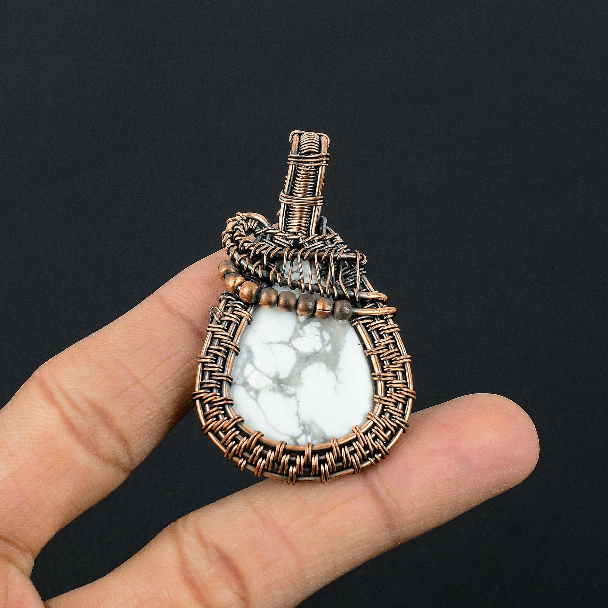 

Howlite Pendant, 999 Copper Wire Wrapped Gemstone Jewelry, Handmade Pendant, For Thanksgiving 2.55 Inches
