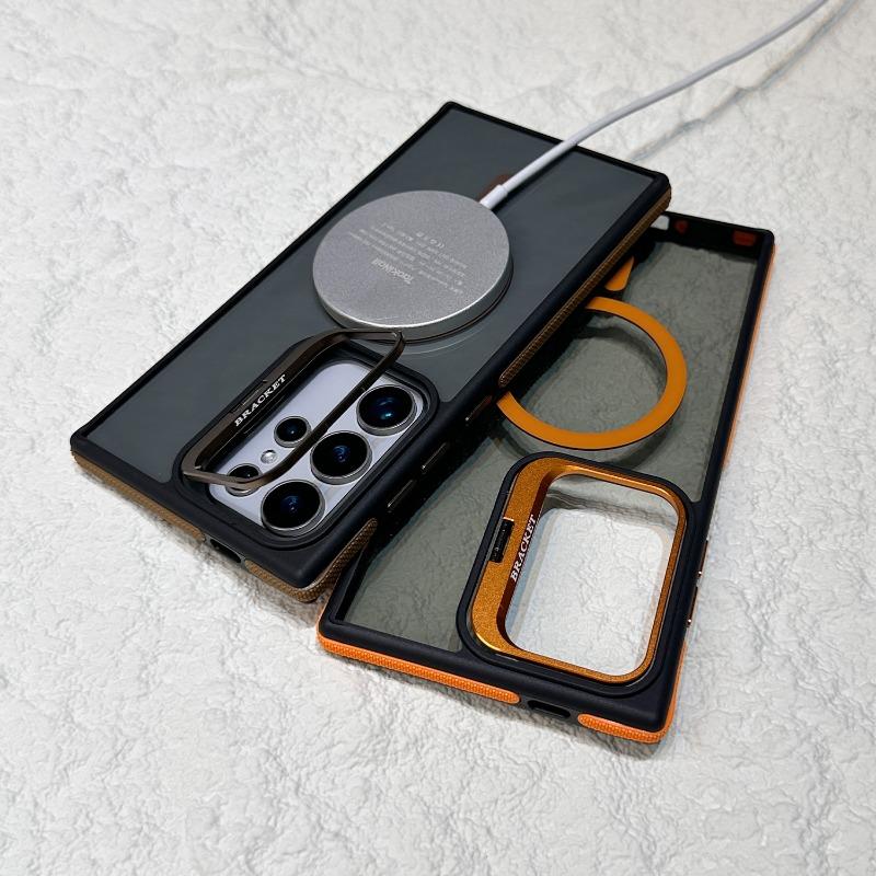 Luxury Camera Lens Stand S25 Ultra Magnetic Case for Samsung Galaxy S23 S24 FE S25 Plus S24 Ultra Magsafe Matte Shockproof Cover