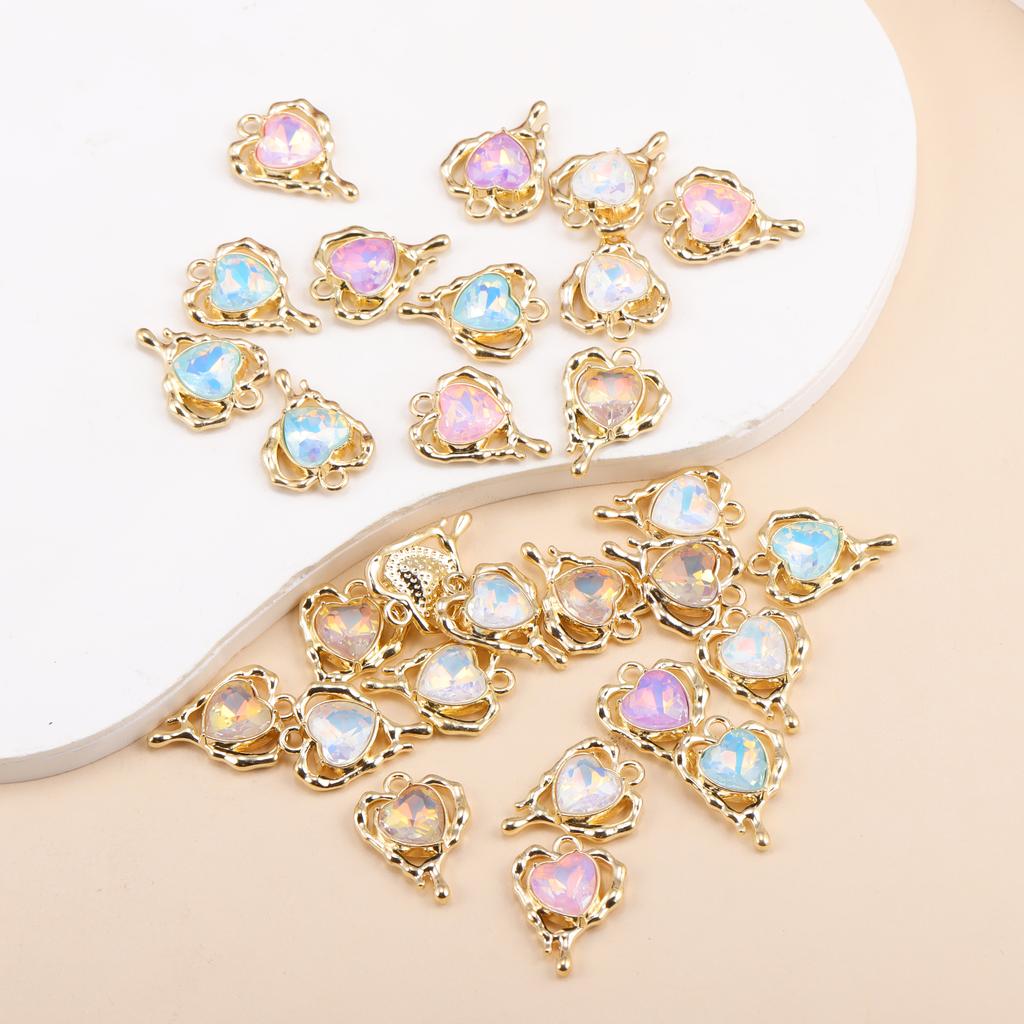 10Pcs Multicolor Crystal Peach Heart Charms For Women Girls Jewelry Making DIY Sweet Romantic Love Heart Pendant Necklace Crafts