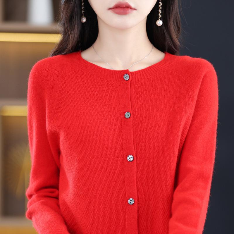 Damen S Rundhals Gestrickter Cardigan Langarm Herbst Oberbekleidung