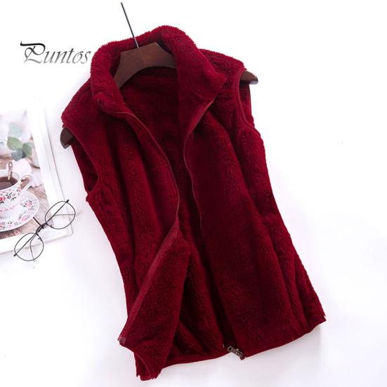 Autumn Winter Coat Women Waistcoat High Collar Neck Protection Soft Plush Zipper Sleeveless Blazer Closure Solid Color Cold Resistant Outdoor Vest