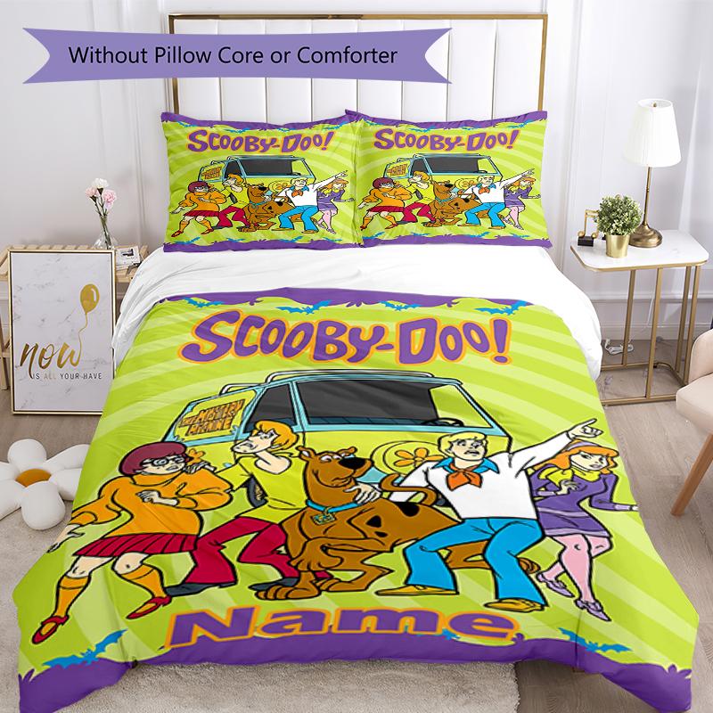 3pcs Custom Name Scooby Doo Bedding Set Duvet Cover Closure Includes 1 Duvet Cover & 2 Pillowcases, Soft and Comfortable for All Seasons.