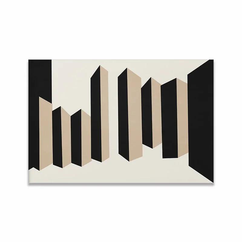 Arte de Parede Minimalista Escandinava Pintura a Óleo Abstrata Moderna Preto e Branco Impressão de Poster Decoração para Casa Quarto Sala de Estar