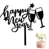 Happy New Year Acrylic Cake Plaque Silver Black Simple Shower Accessories Tools Dessert Baby Decor Cake Design Toppers Acry E0T0