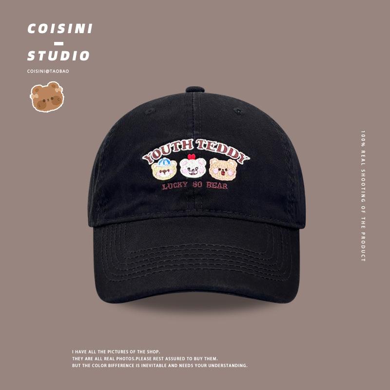 

Sweet and cute bear embroidered peaked cap female spring and summer versatile sunshade student couple baseball cap shows small face M（56-58cm） чорний