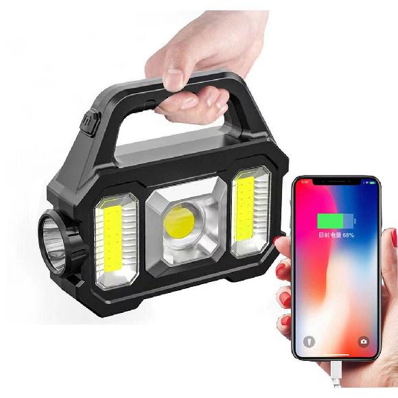 Solar Handheld Flashlights Usb Rechargeable 6 Modes Multifunction Lights Super Bright Cob Led Searchlight For Fishing